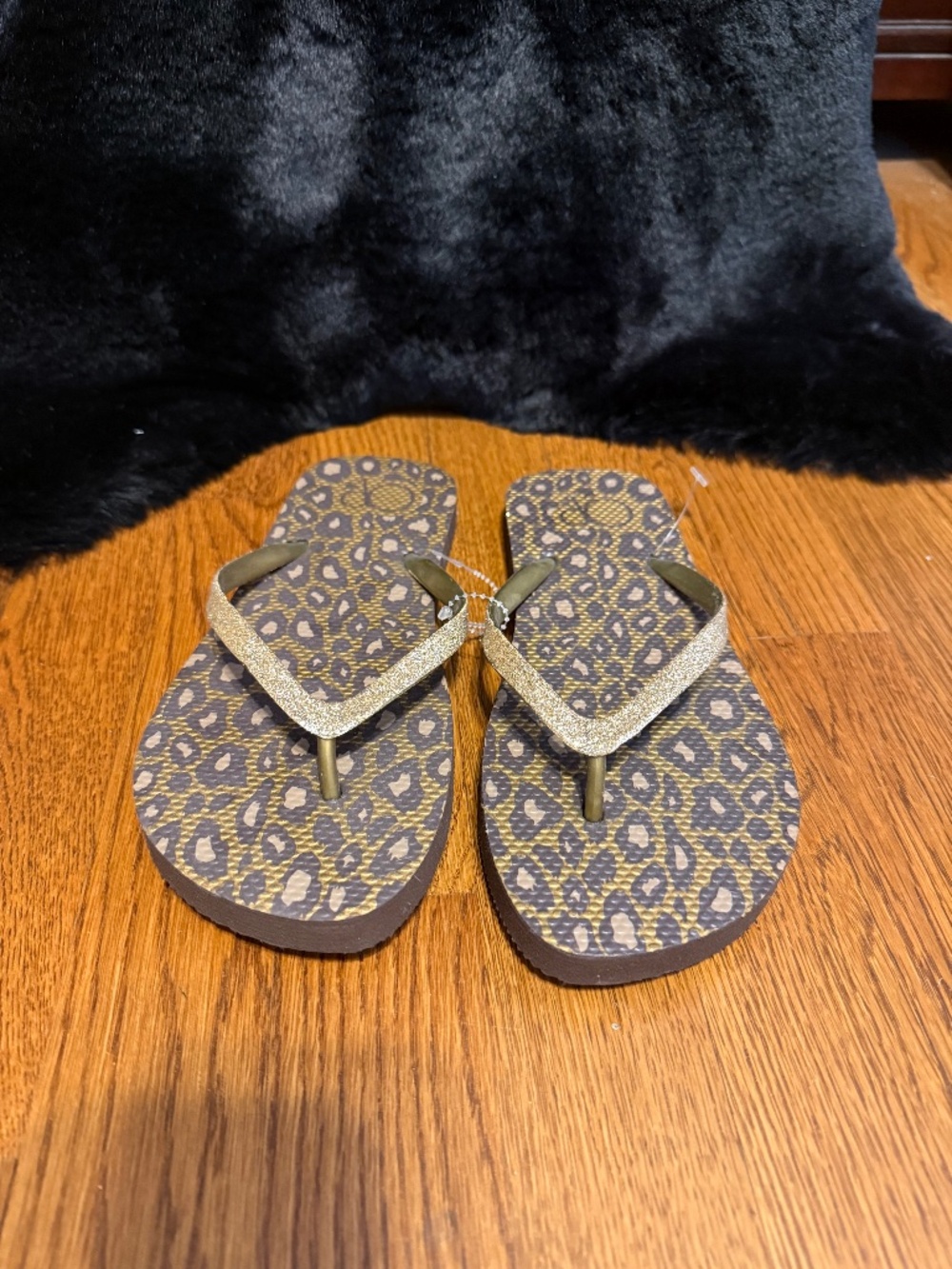 OP gold Cheetah flip flops